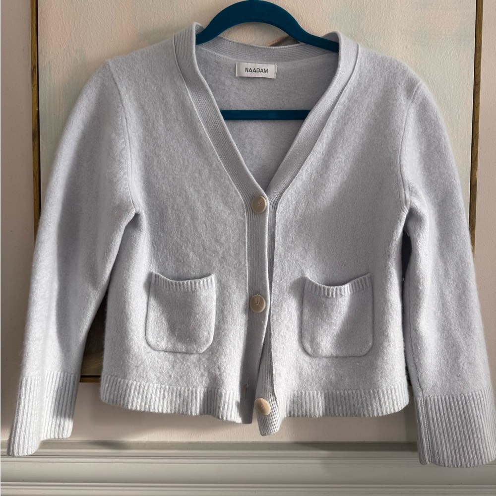 Naadam Light Blue 100% Cashmere Cardigan w Pockets Size S